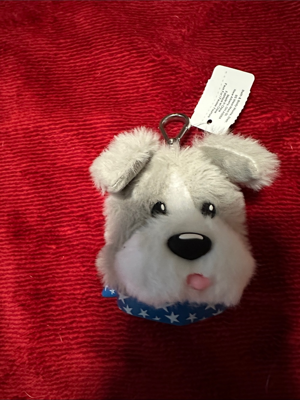 Plush Gray Dog Keychain with Blue Star Bandana Pocketbac Holder